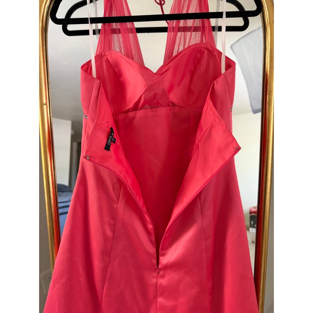 Vintage Y2K 90s Onyx Nite Pink Sheer Rhinestone Halter Dress - Picture 7 of 14